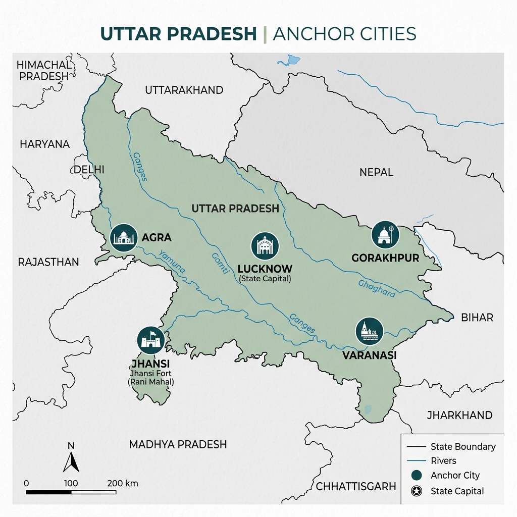 उत्तर प्रदेश भूगोल एंकर मैप